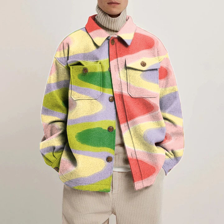 Colorblocked Wave Shirt Jacket