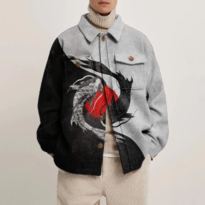 Colorblocked Koi Graffiti Shirt Jacket