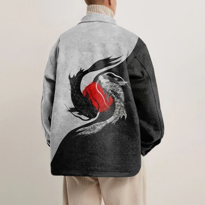 Colorblocked Koi Graffiti Shirt Jacket