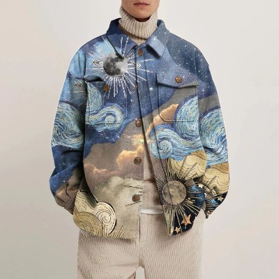 Shirt Jacket with Starry Illustration Print