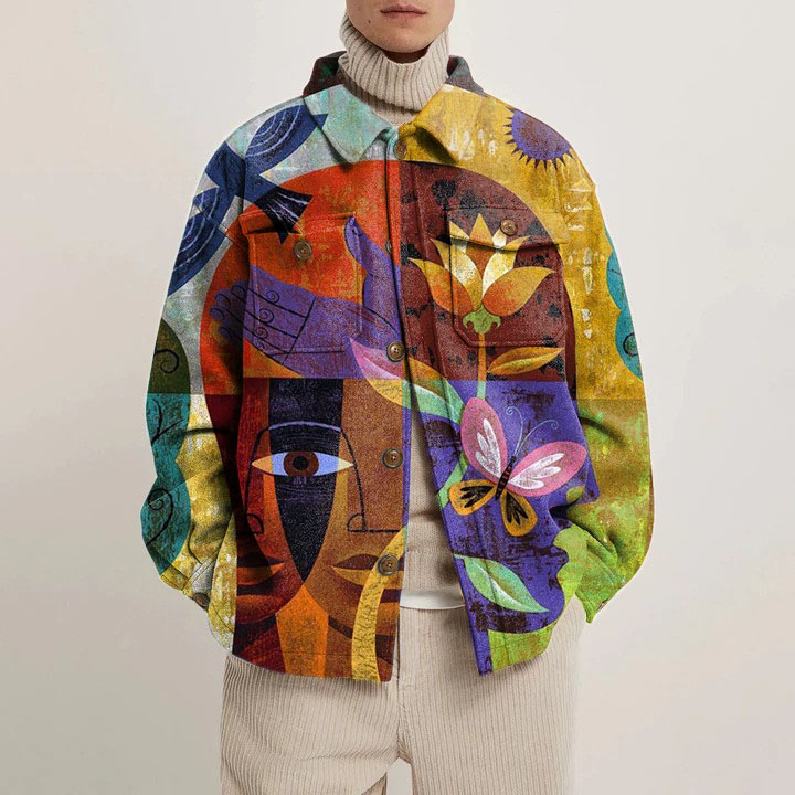 Artistic Illustration Patchwork Shirt Jacket