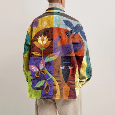 Artistic Illustration Patchwork Shirt Jacket