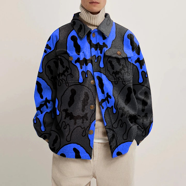 Color Clash Smiley Print Shirt Jacket