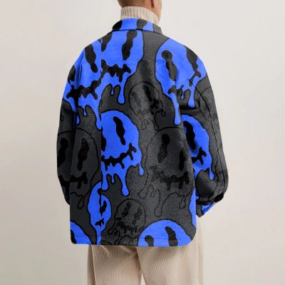 Color Clash Smiley Print Shirt Jacket