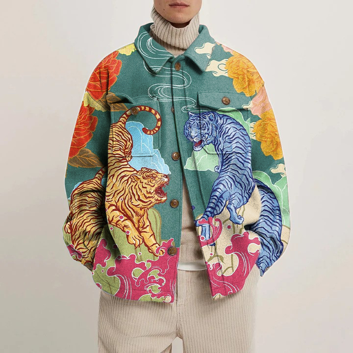 Tiger Totem Print Shirt Jacket