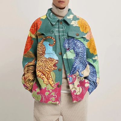 Tiger Totem Print Shirt Jacket