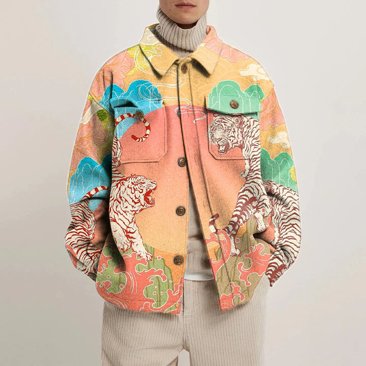 Tiger Totem Print Shirt Jacket