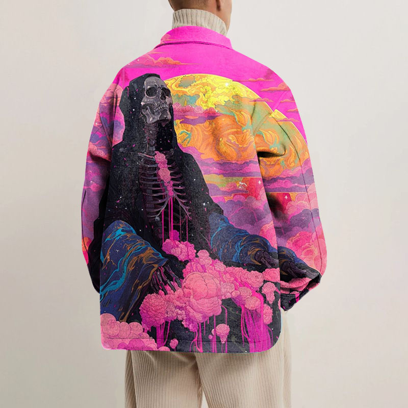 Cyber Skull Print Shirt Jacket