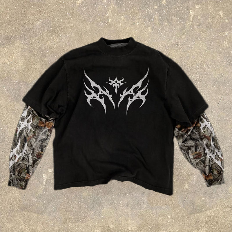 Vintage Goth Print Camouflage T-Shirt