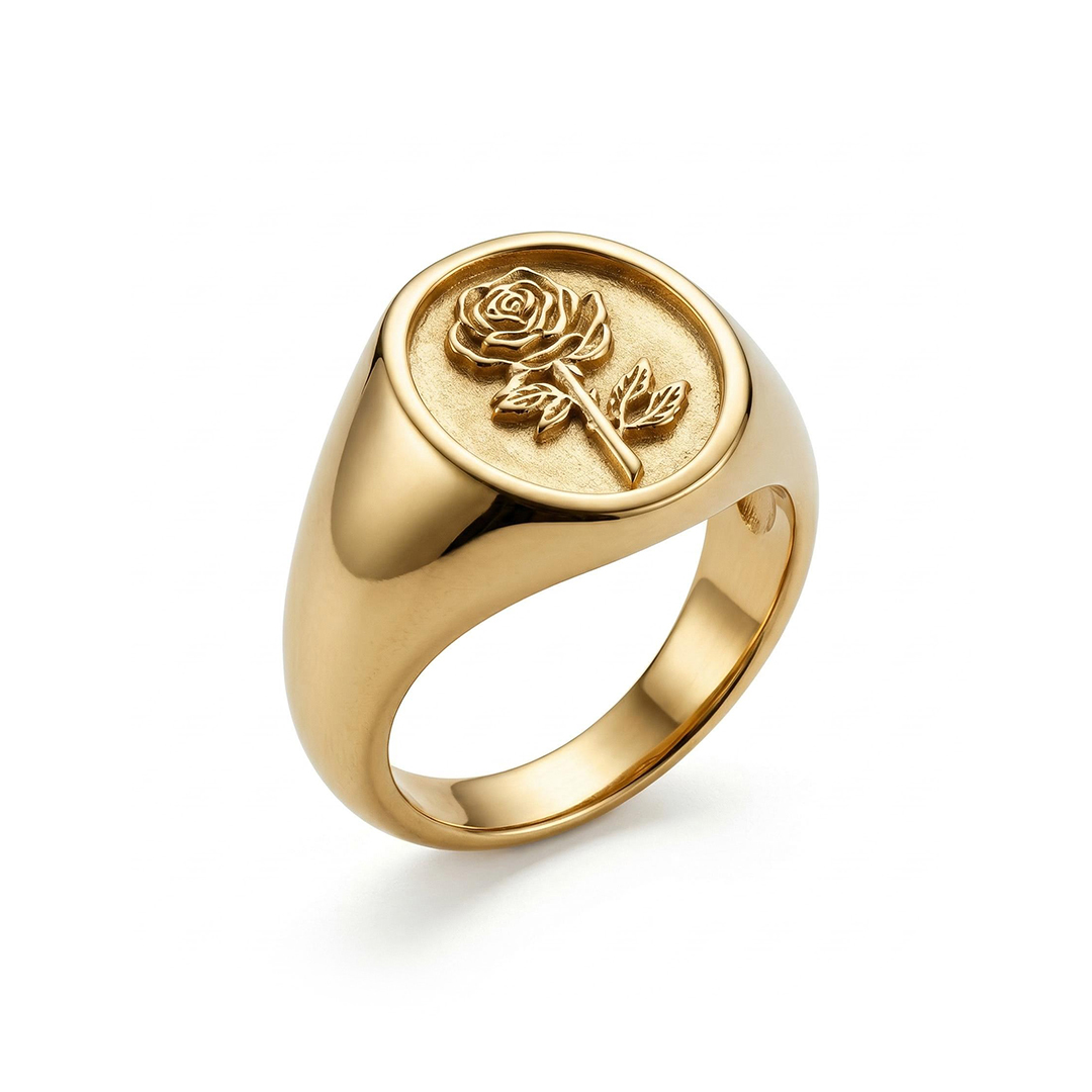 Personalized Birth Flower and Sunflower Signet Ring for Women