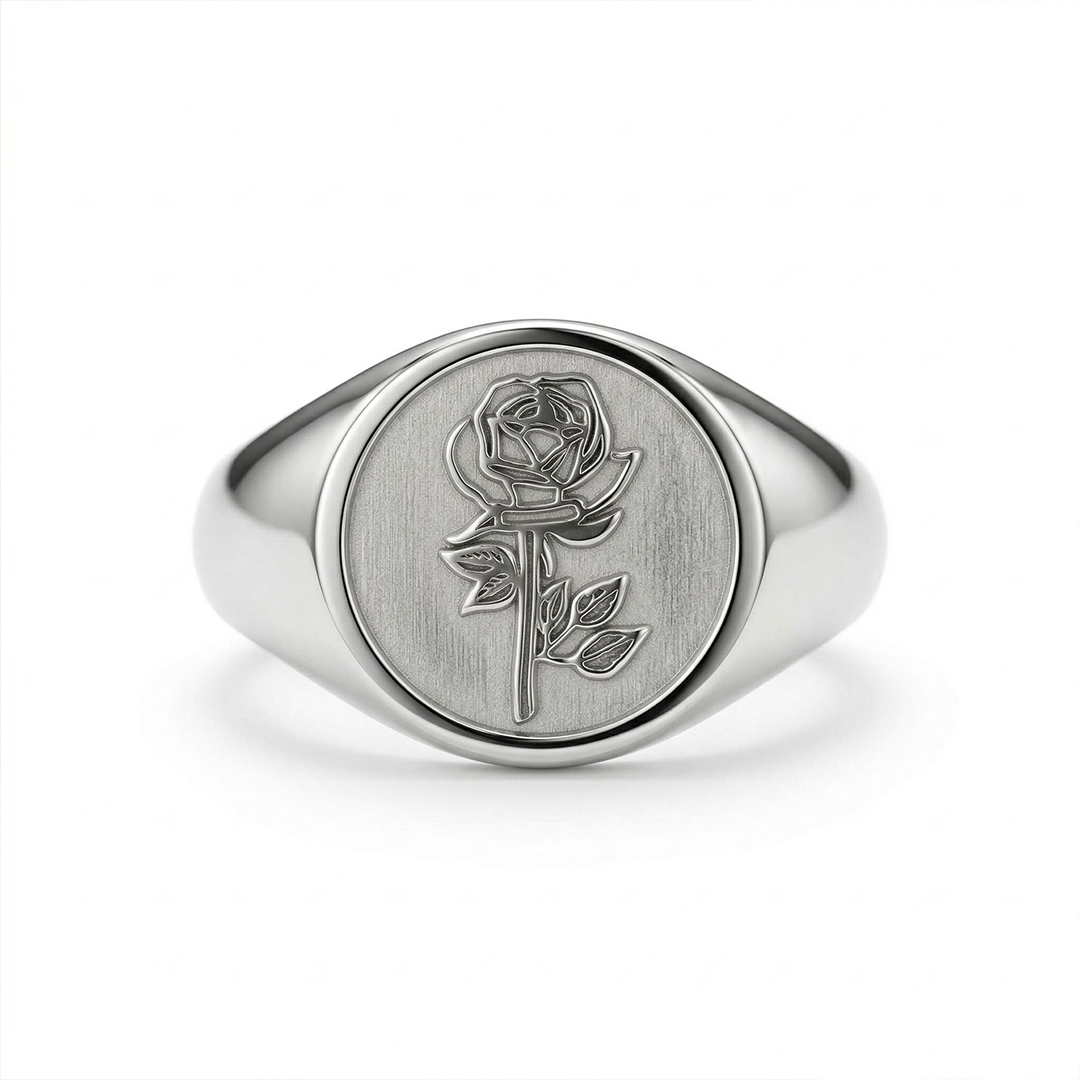 Personalized Birth Flower and Sunflower Signet Ring for Women