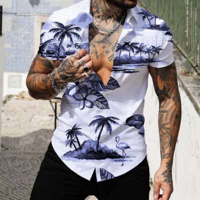 Men's Hawaiian Beach Print Short Sleeve Shirt