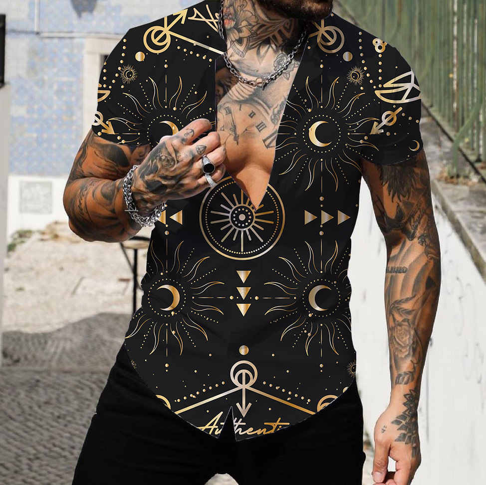 Men's Geometric Print Hawaiian Short Sleeve Shirt