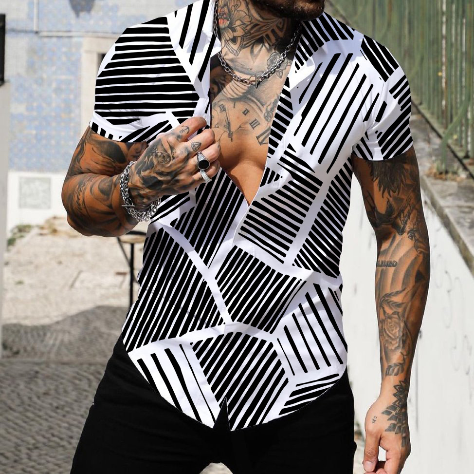 Men's Geometric Print Hawaiian Short Sleeve Shirt