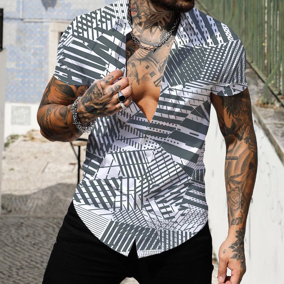 Men's Geometric Print Hawaiian Short Sleeve Shirt