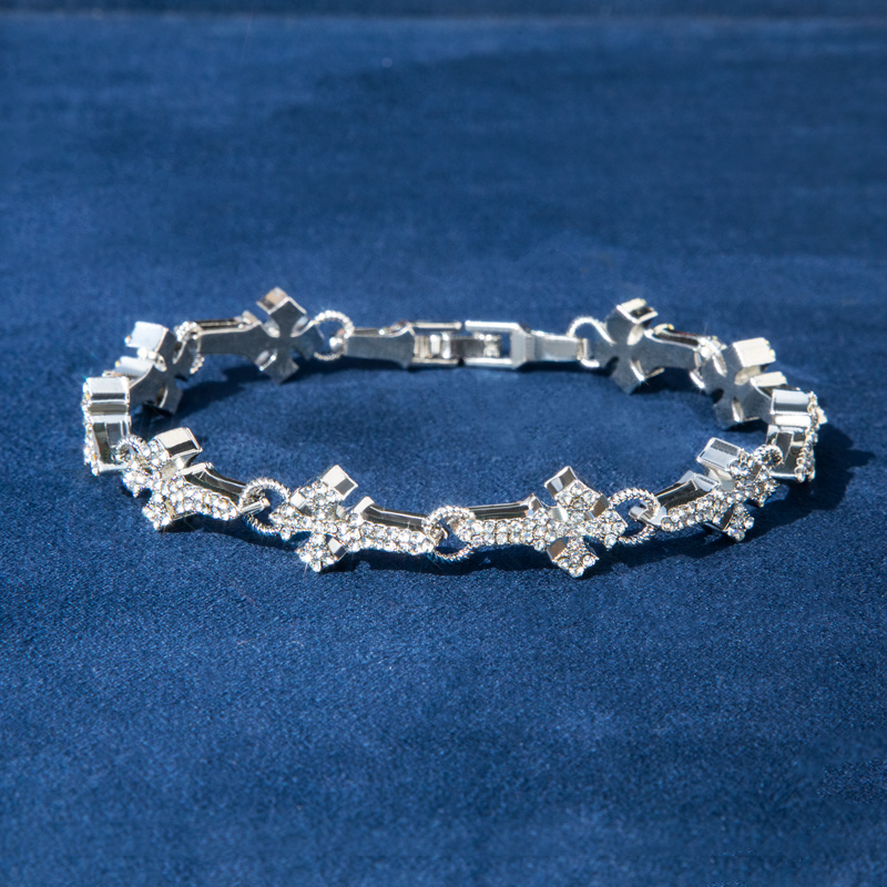11mm Micro Pave Cross Link Bracelet in White Gold