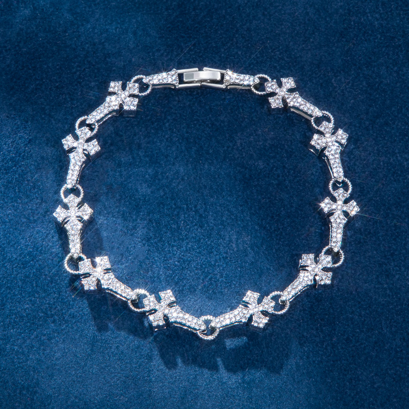 11mm Micro Pave Cross Link Bracelet in White Gold