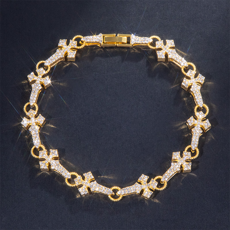 11mm Micro Pave Cross Link Bracelet in Gold