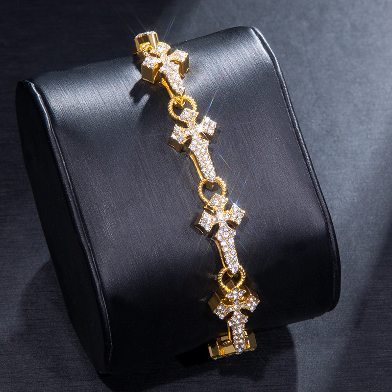 11mm Micro Pave Cross Link Bracelet in Gold