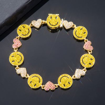 Smile Face & Heart Link Bracelet in Gold