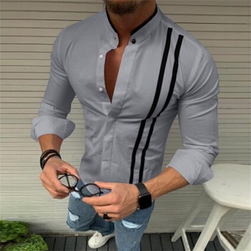 Vertical Stripe Collar Button Long Sleeve Shirt