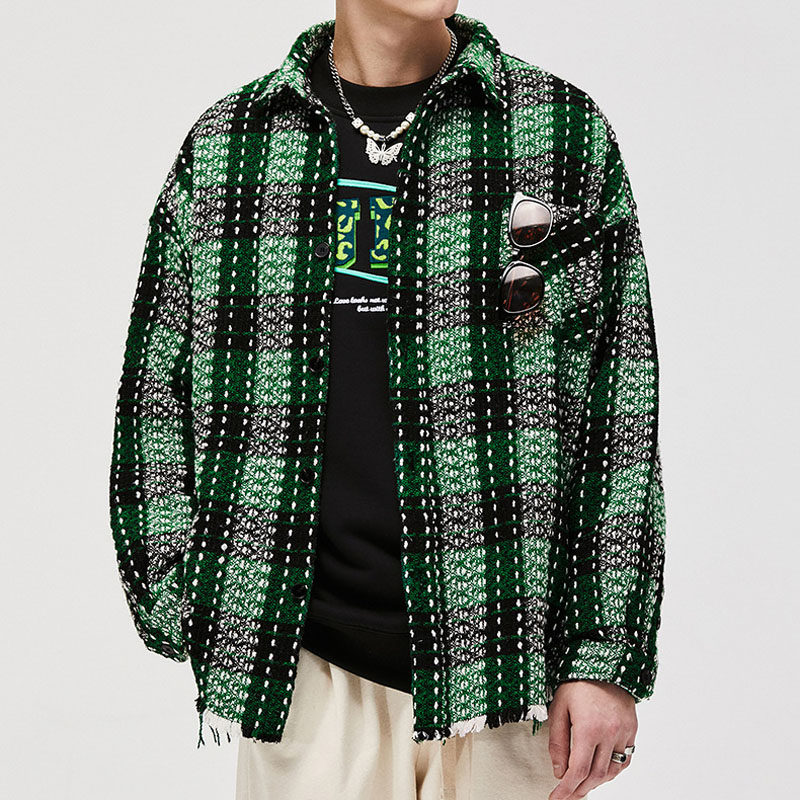 Green Check Print Tassel Shirt