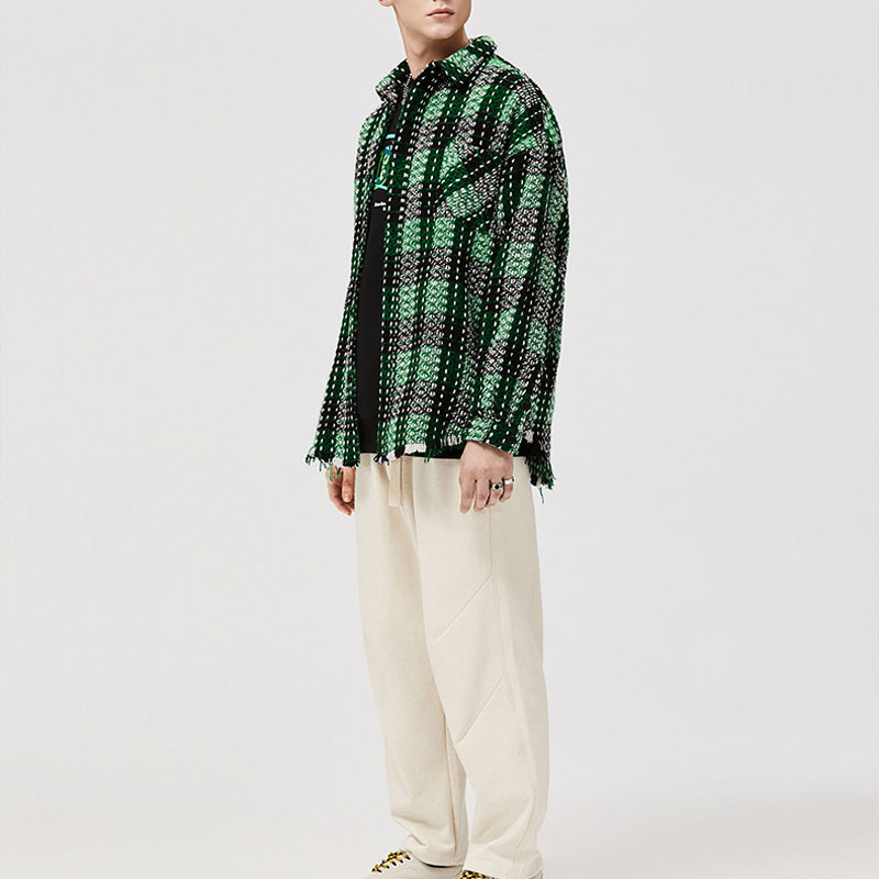 Green Check Print Tassel Shirt