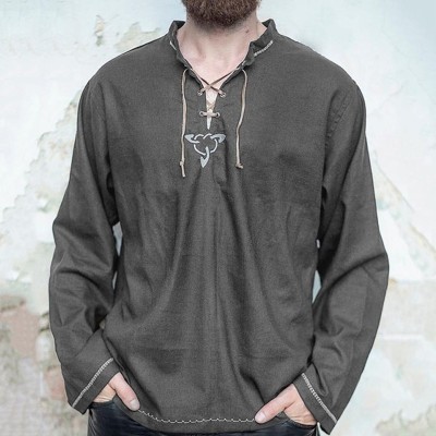 Stand Collar Lace Up Pullover Shirts