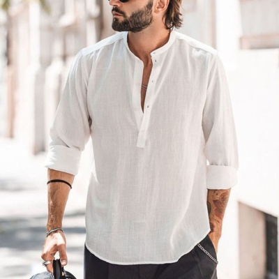 Casual Stand Collar Solid Color Long Sleeve Shirt
