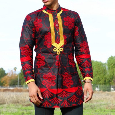 Ethnic Style Men's Long Printed Shirt