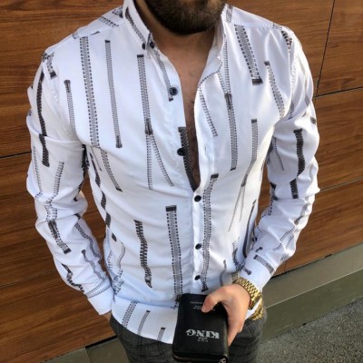 Men's Casual Slim Graphic Printed Long Sleeve Shirt