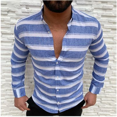 Lapel Button Stripe Long Sleeve Shirt