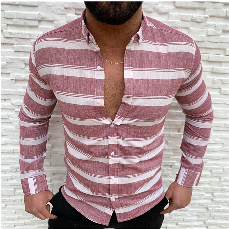 Lapel Button Stripe Long Sleeve Shirt