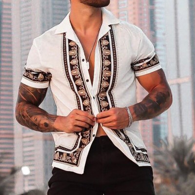 Trendy Printed Loose Short Sleeve Lapel Shirt