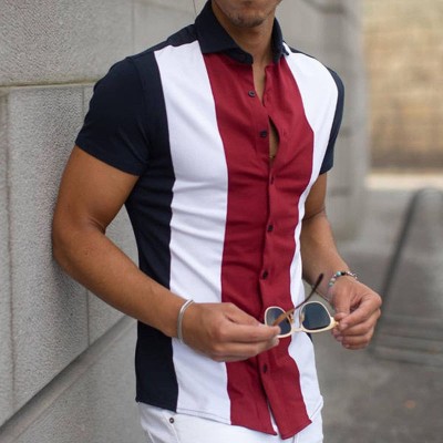 Stripe Printed Trendy Short-sleeved Shirt