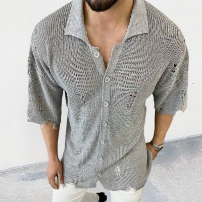 Solid Color Cutout Knit Shirt