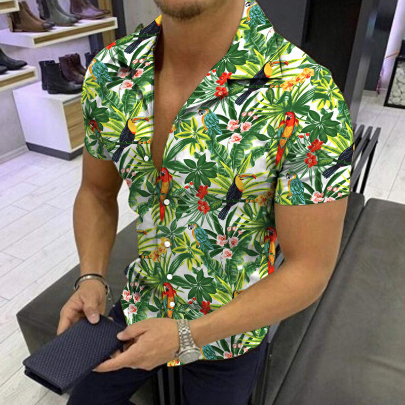 Hawaiian Print Lapel Short Sleeve Shirt Helloice Apparel 8025