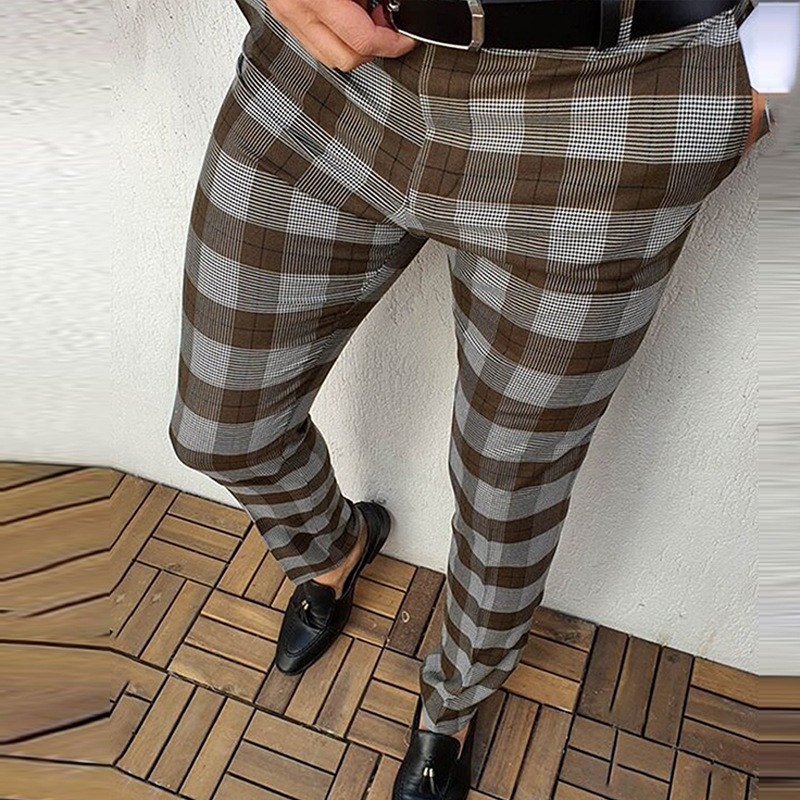 Men's Plaid Print Casual Suit Pants