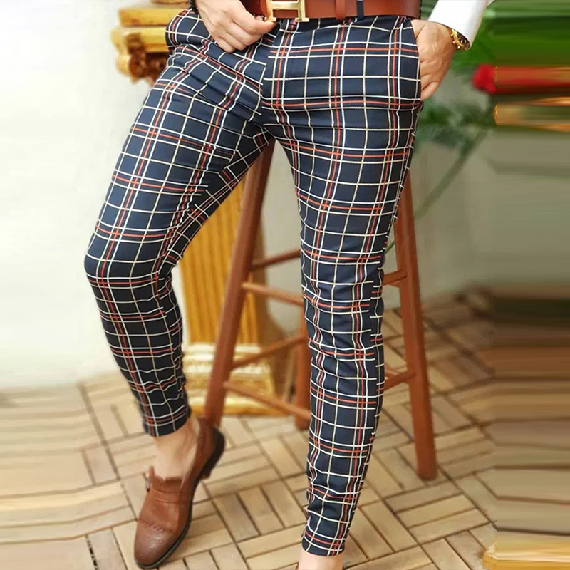 Men's Plaid Print Casual Suit Pants