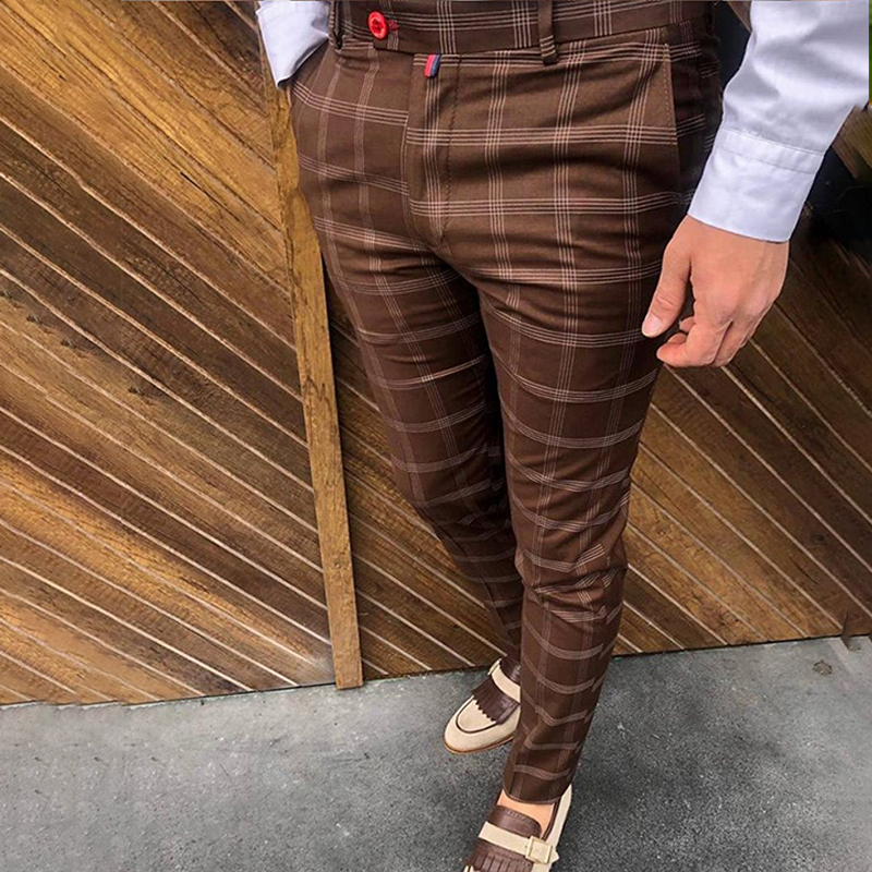 Men's Plaid Print Casual Suit Pants