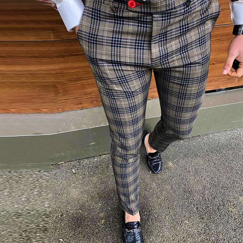 Men's Casual Suit Cropped Plaid Pants