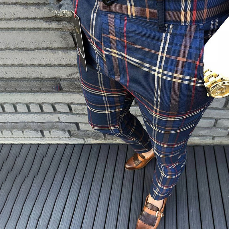 Men's Casual Suit Cropped Plaid Pants