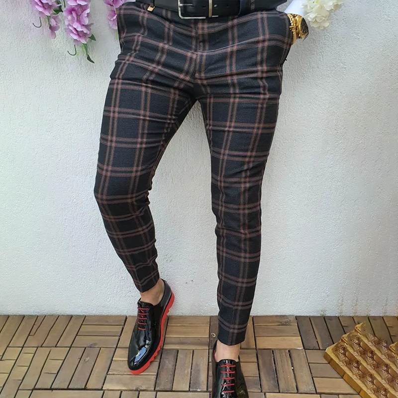 Men's Casual Suit Cropped Plaid Pants