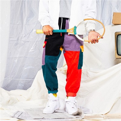 Corduroy Paneled Color Contrast Lounge Pants