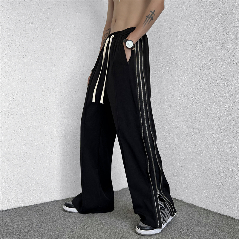 Loose Straight-Leg Drape Zipped Track Pants - Helloice Apparel