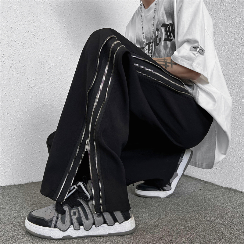 Loose Straight-Leg Drape Zipped Track Pants - Helloice Apparel