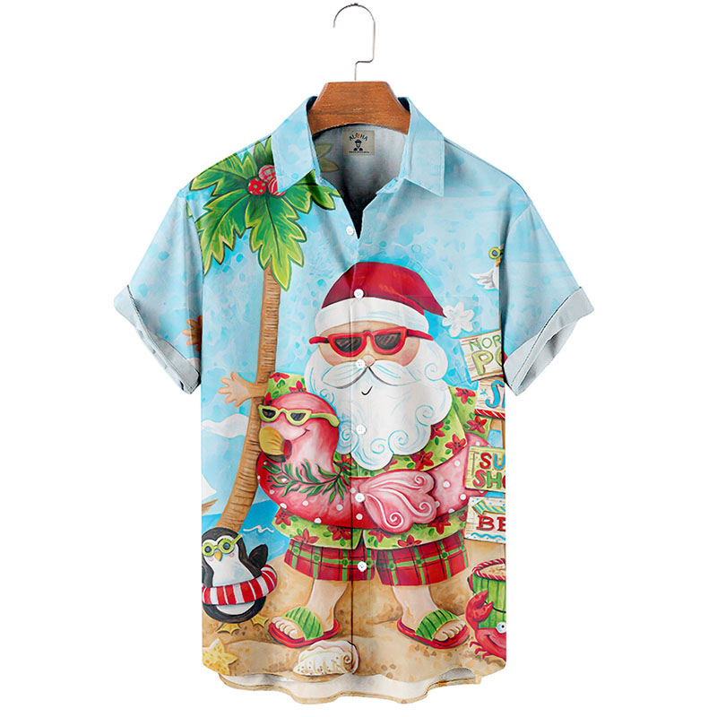 Santa Claus Printed Short Sleeved Shirt