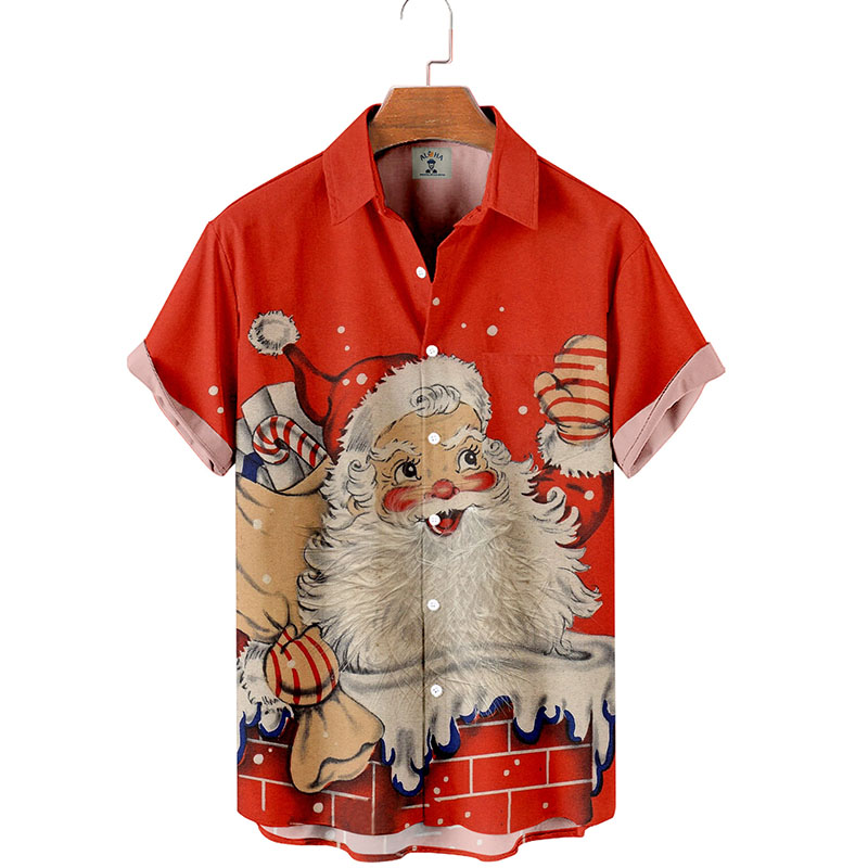 Santa Claus Printed Short Sleeved Shirt