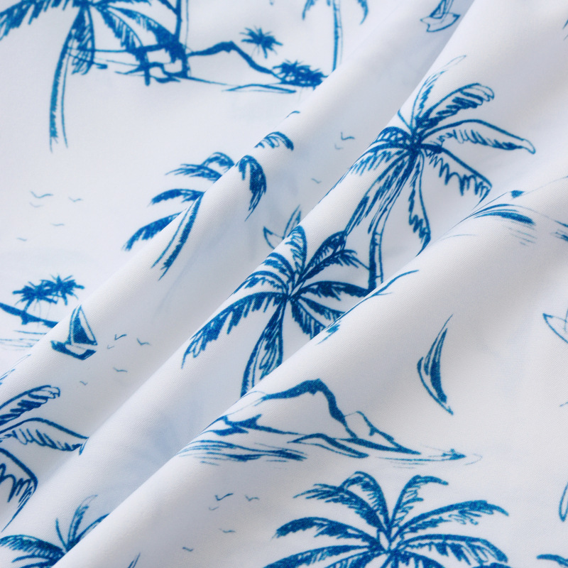 Hawaiian Beach Leaf Print Short Sleeve Shirt