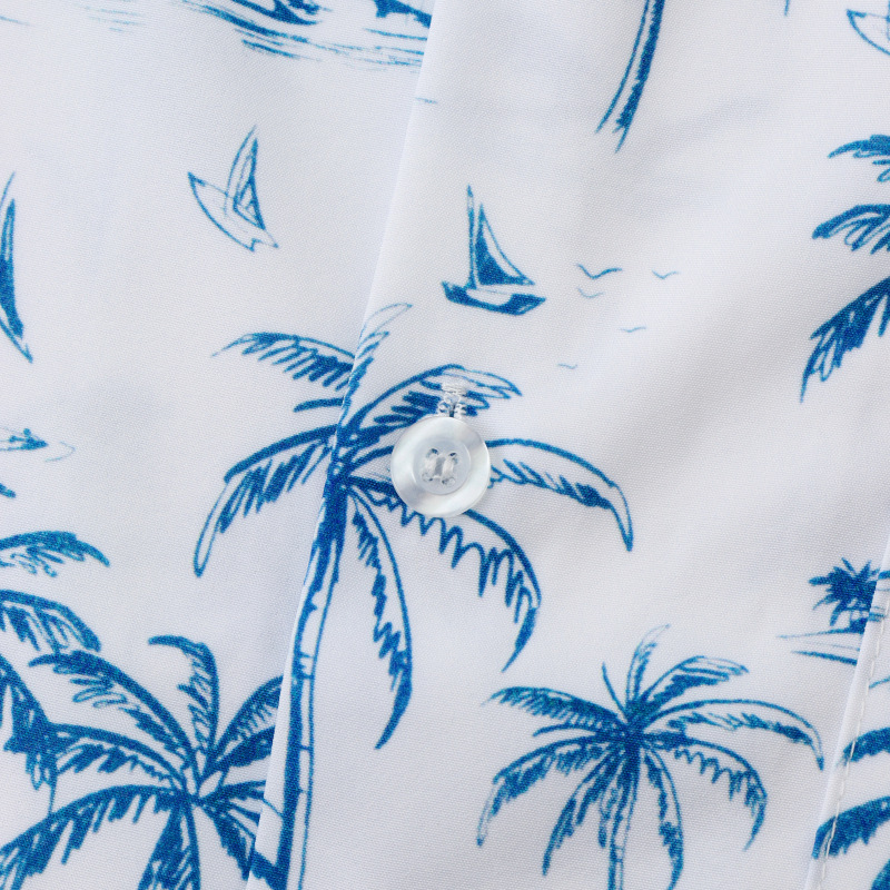 Hawaiian Beach Leaf Print Short Sleeve Shirt
